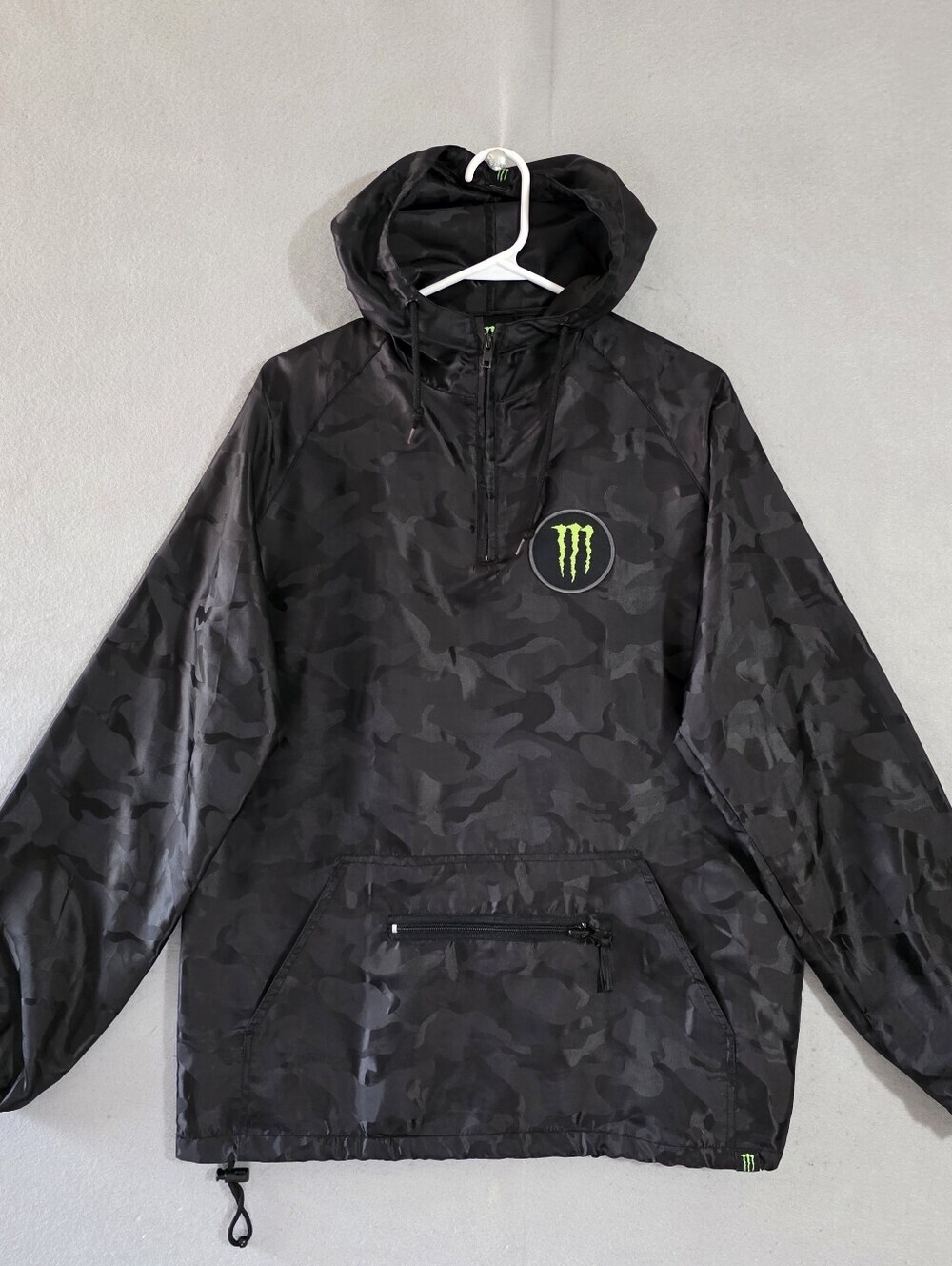 Monster Energy Black Camo 1/4 Zip Hooded Windbreaker Jacket Size Small